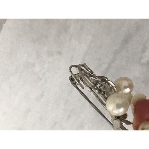 Vintage Pearl Sterling Silver Brooch Pendant 2 1/4" Long Leaf and Branch Design - Picture 12 of 16